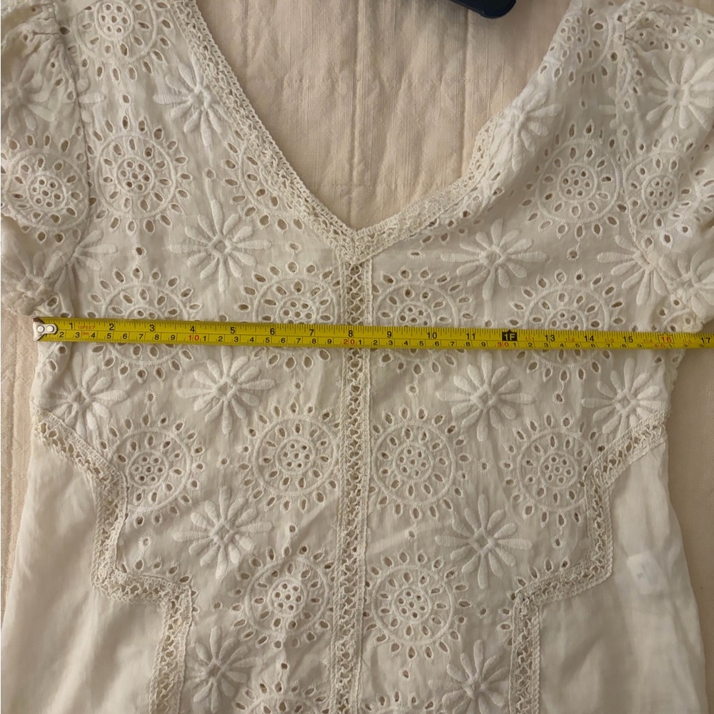 LoveShackFancy White Eyelet Lace V-Neck Women's Top - Picture 5 of 7